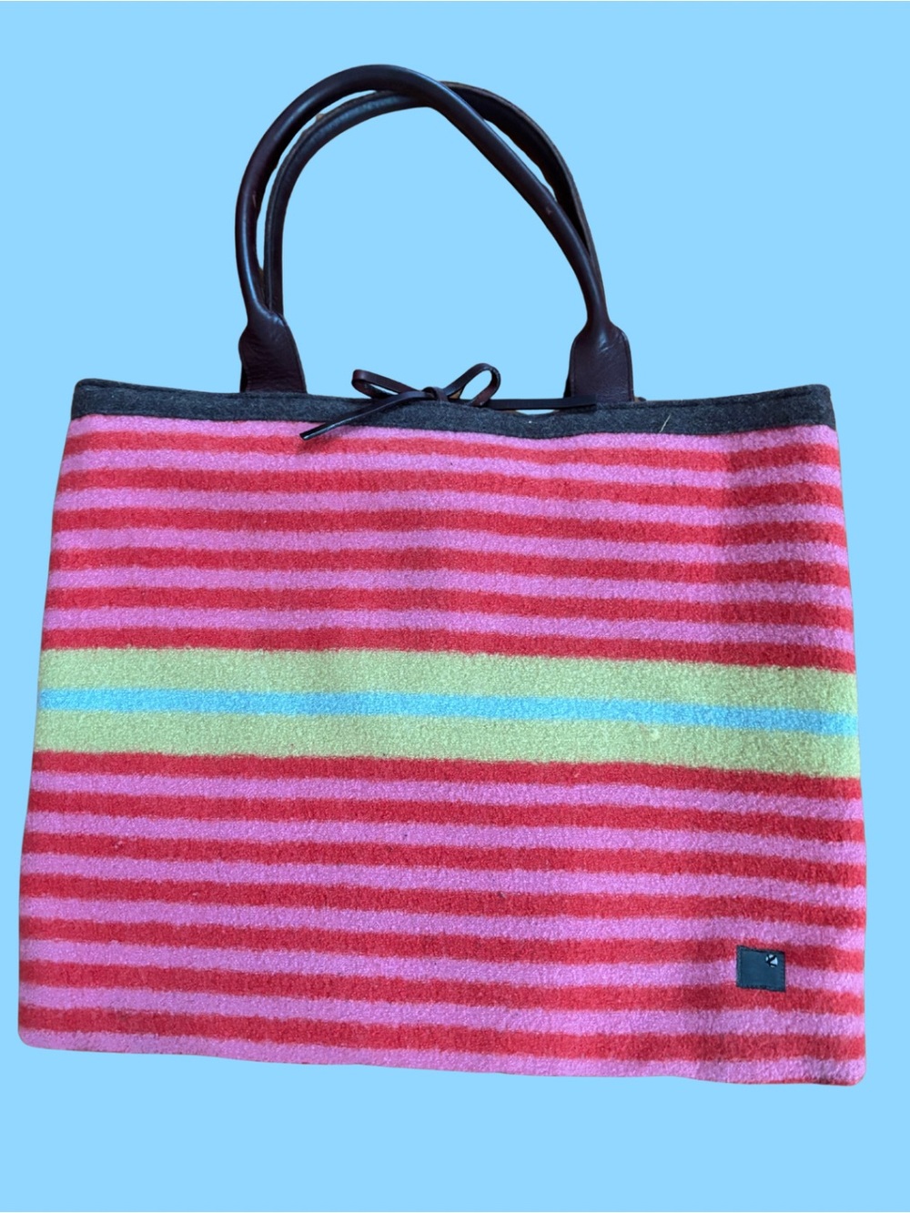 Orla Kiely Y2K Striped Pink and Red Wool Tote